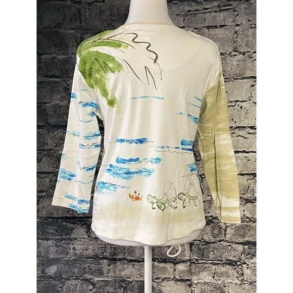 Chicos Blouse Womens Small White Top Casual Beach Hawaii Costal Relax - Picture 3 of 9
